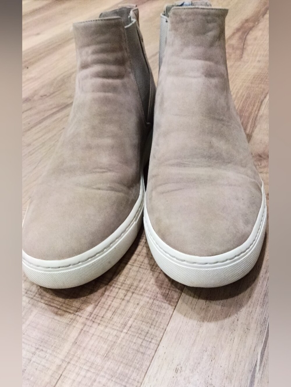Vince Newlyn Suede Chelsea Sneaker Boots Taupe Beige High Top Slip On 8.5
